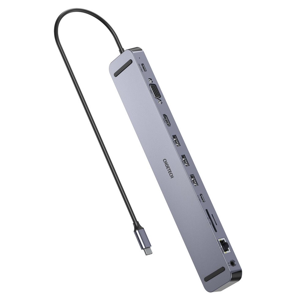 Choetech 6971824976175 HUB-M20 11-in-1 USB-C Hub 4K HDMI 100W PD Ethernet Grey Adapter - Image 2