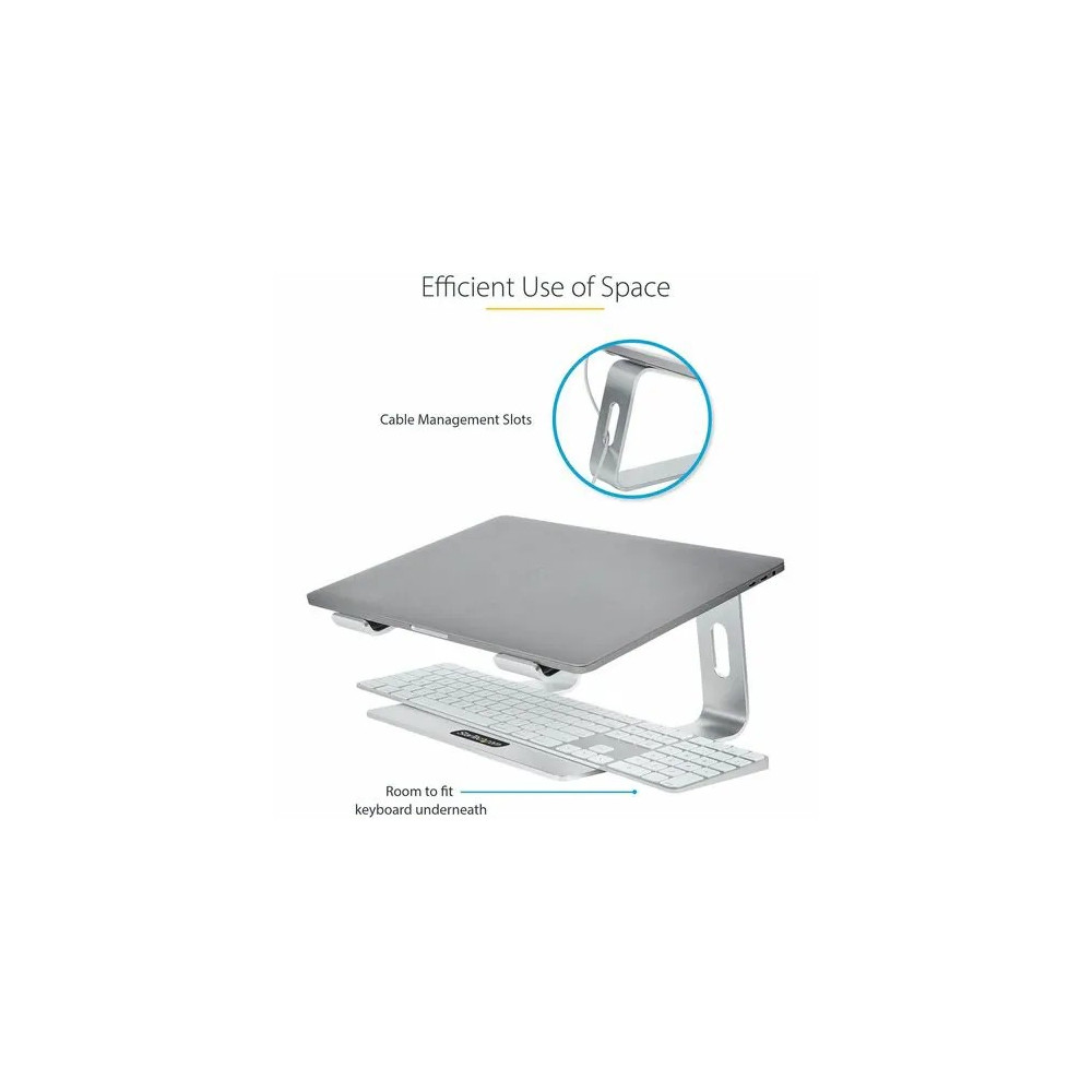 StarTech LAPTOP-STAND-SILVER Laptop Stand for Desk, Supports 5kg / 11lb, Aluminum, Silver, Ergonomic Laptop Riser, Portable Laptop Holder for Desk - Up to 43.2 cm (17") Screen Support - 50 kg Load Capacity - 14.5 cm Height x 22.4 cm Width - Desk, Desktop