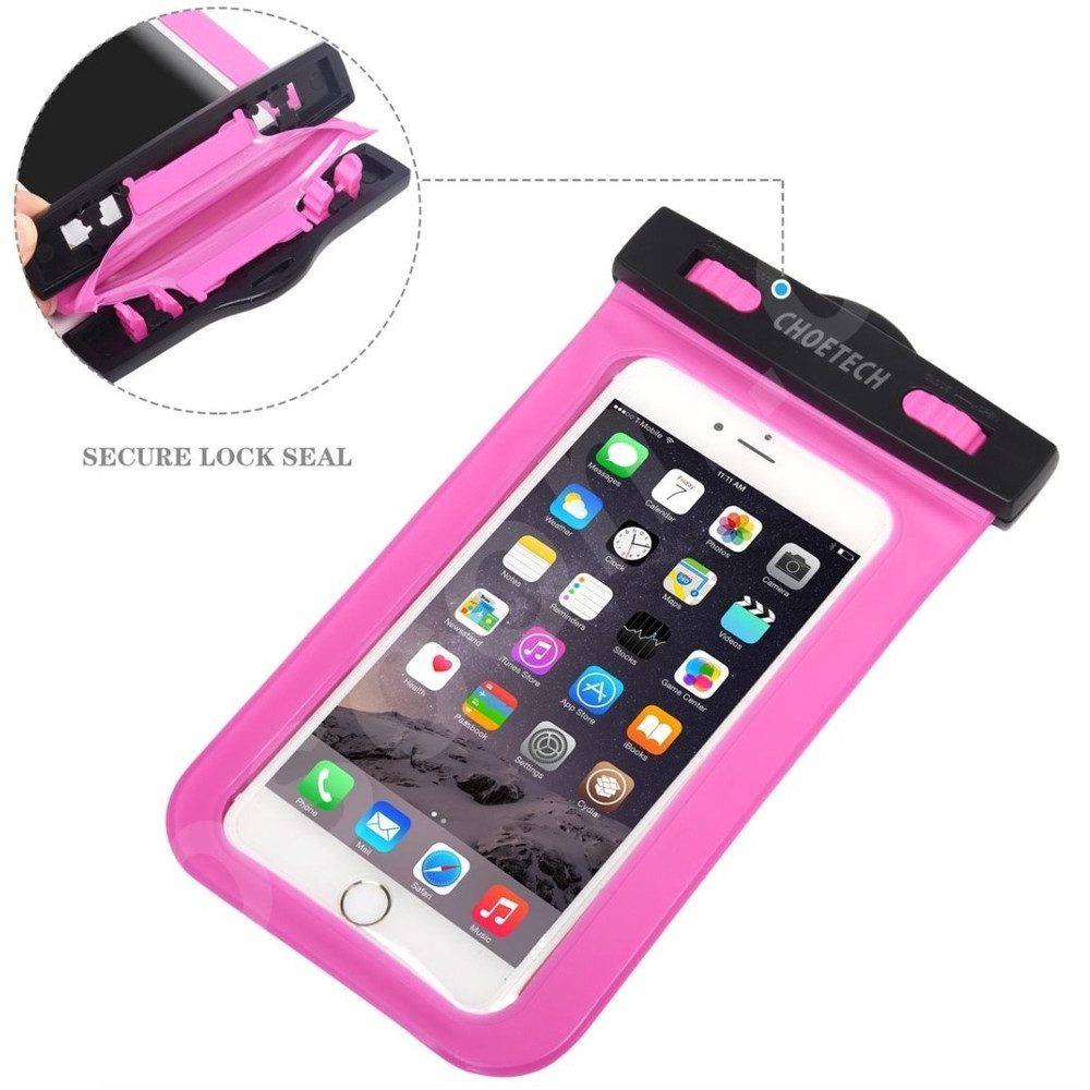 Choetech 6971824971927 WPC007 Universal WaterProof Cell Phone Pouch bag, up to 7" (Pink) - Image 2
