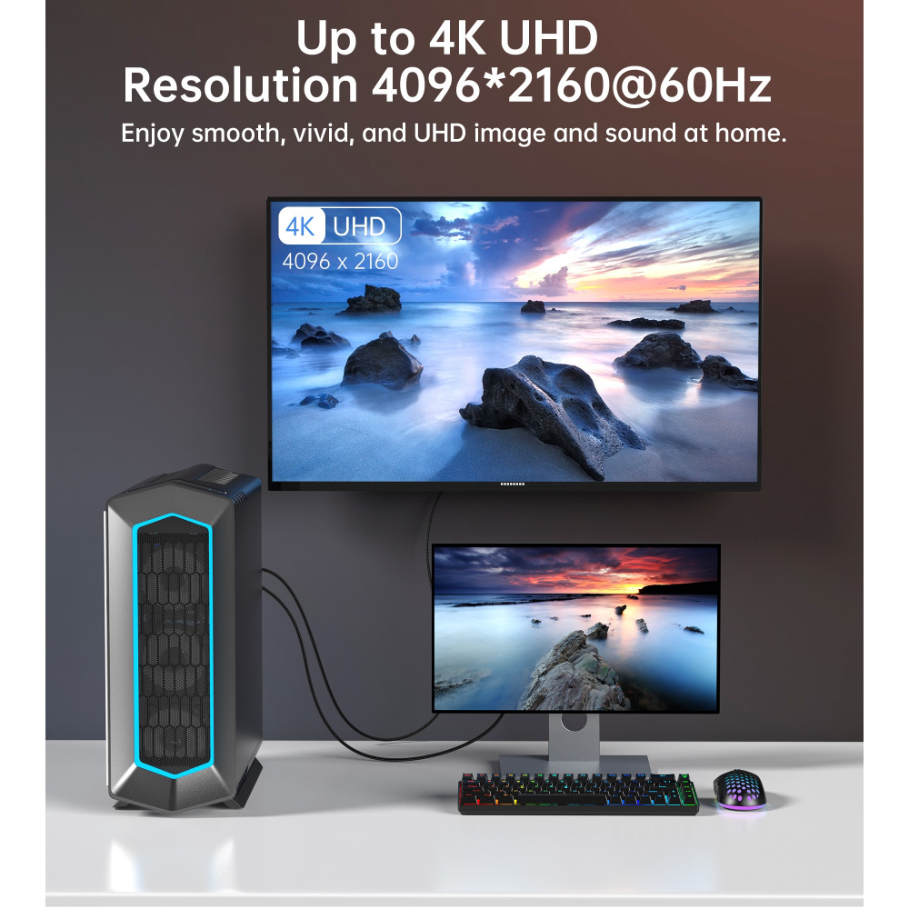 Choetech 6932112105516 XDH01 4K@60Hz DP to HDMI Cable Braided DisplayPort to HDMI 2M - Image 6