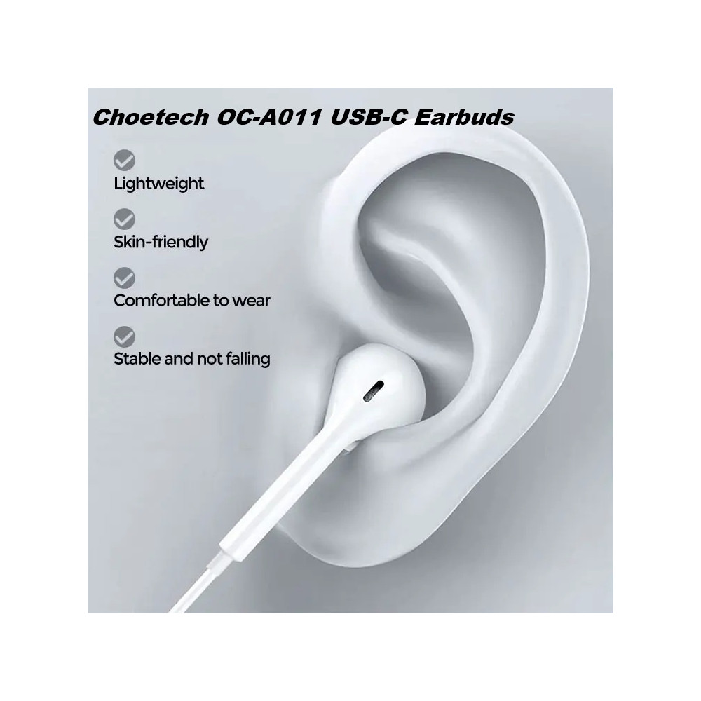 Choetech 6932112106629 OC-A011 USB-C In-Ear Headphones 1.2m - White - Image 6