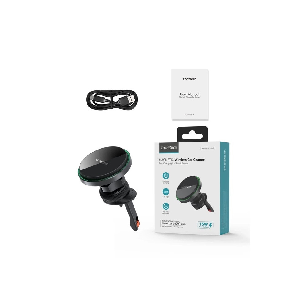 Choetech 6932112106360 T204-F 15W Magnetic car charger holder with LED light ( Aluminium alloy housing) - Image 9