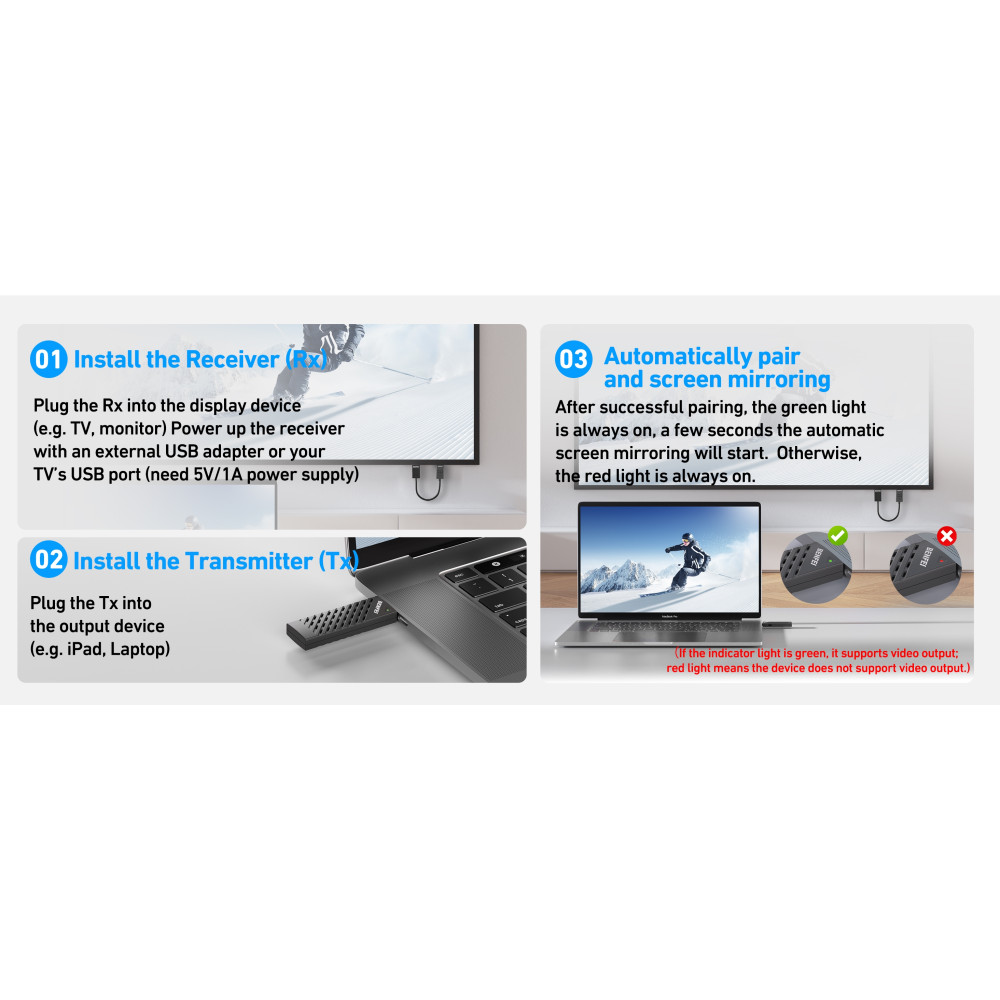 BENFEI 6971785943490 000374BK 5G Wireless USB-C to HDMI Transmitter and Receiver + 65WPD (30M) 1920 x 1080P@60Hz - Image 4