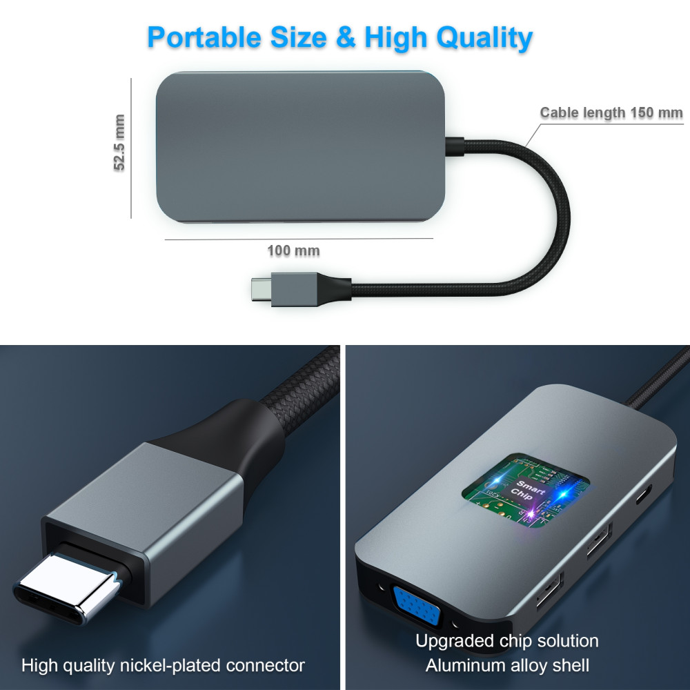 BENFEI 6971785944190 000335GY USB-C Hub with Triple Display, 8-in-1 Docking Station (100W PD, Dual 4K HDMI, VGA, 3x USB 3.0) - Image 6