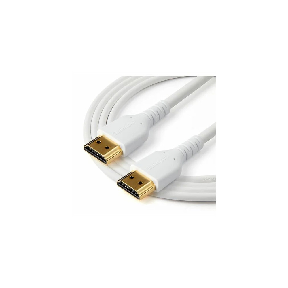 StarTech RHDMM2MPW 6.6ft (2m) Slim HDMI 2.0 Cable, Flexible Premium HDMI Cord with Ethernet, 4K 60Hz HDR10, Aramid Fiber with TPE Jacket, White - Slim HDMI 2.0 cable supports 4K visuals and immersive audio - 4K60Hz, 18Gbps, HDR10, 32-channel surround soun