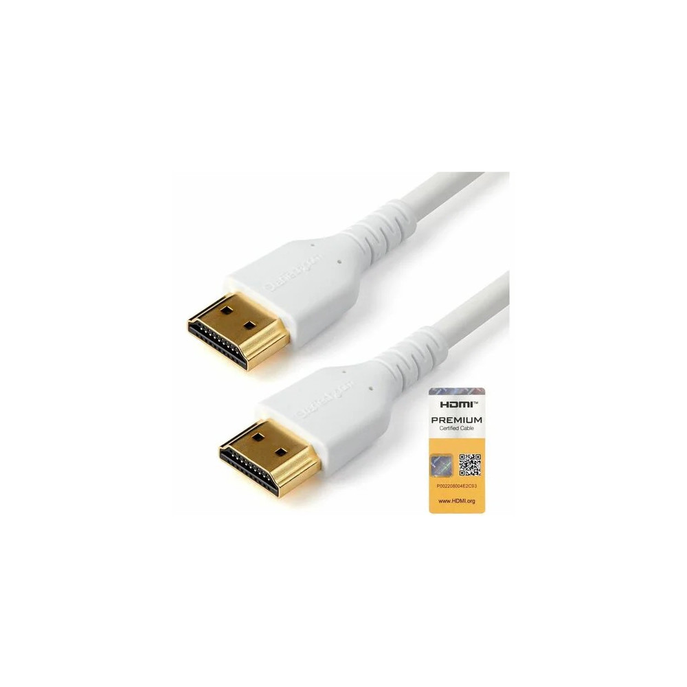 StarTech RHDMM2MPW 6.6ft (2m) Slim HDMI 2.0 Cable, Flexible Premium HDMI Cord with Ethernet, 4K 60Hz HDR10, Aramid Fiber with TPE Jacket, White - Slim HDMI 2.0 cable supports 4K visuals and immersive audio - 4K60Hz, 18Gbps, HDR10, 32-channel surround soun