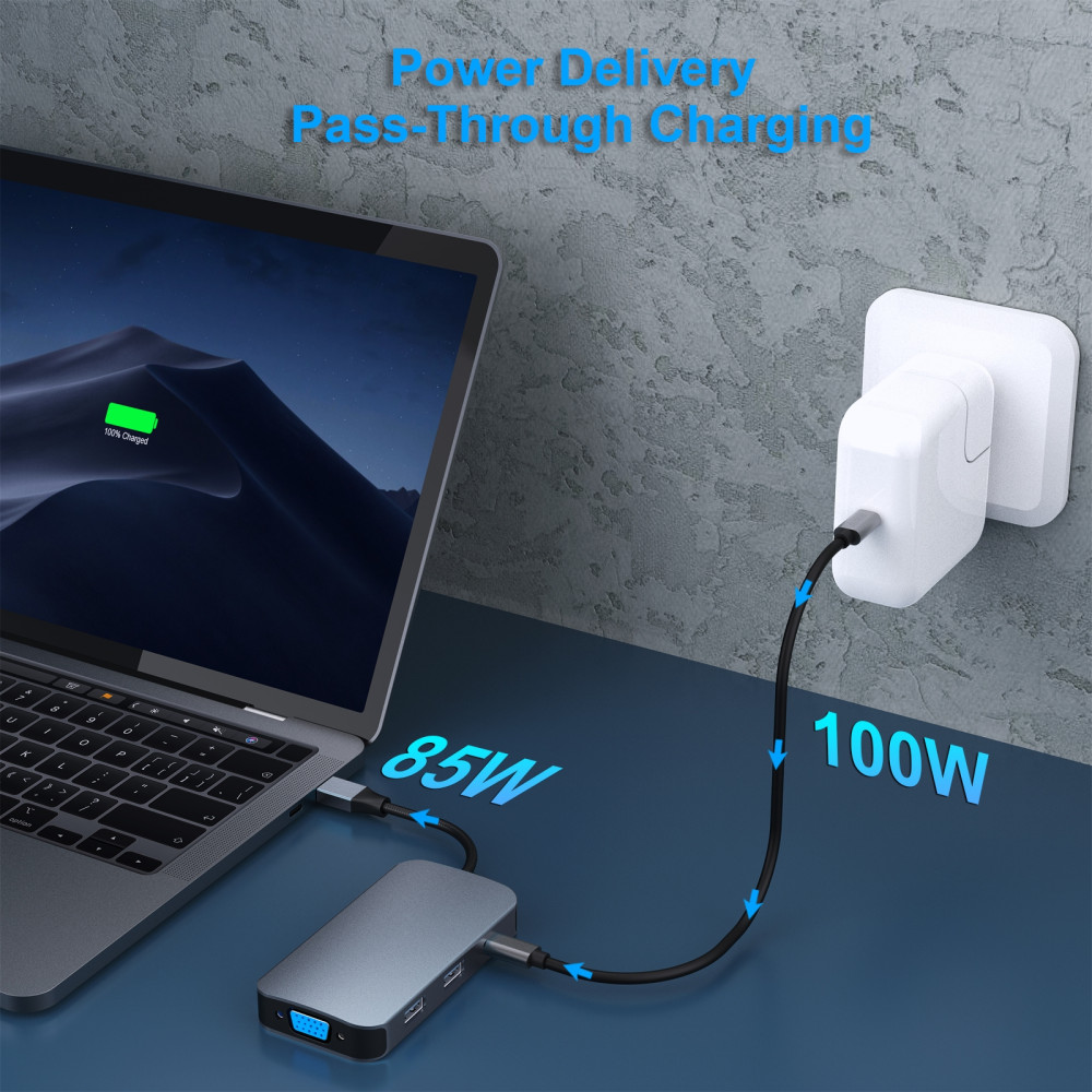 BENFEI 6971785944190 000335GY USB-C Hub with Triple Display, 8-in-1 Docking Station (100W PD, Dual 4K HDMI, VGA, 3x USB 3.0) - Image 7