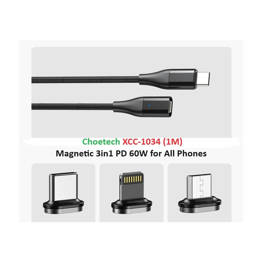 Choetech 6932112102652 XCC-1034 60W C to C 1M with 3 Replaceable connecter - Image 2