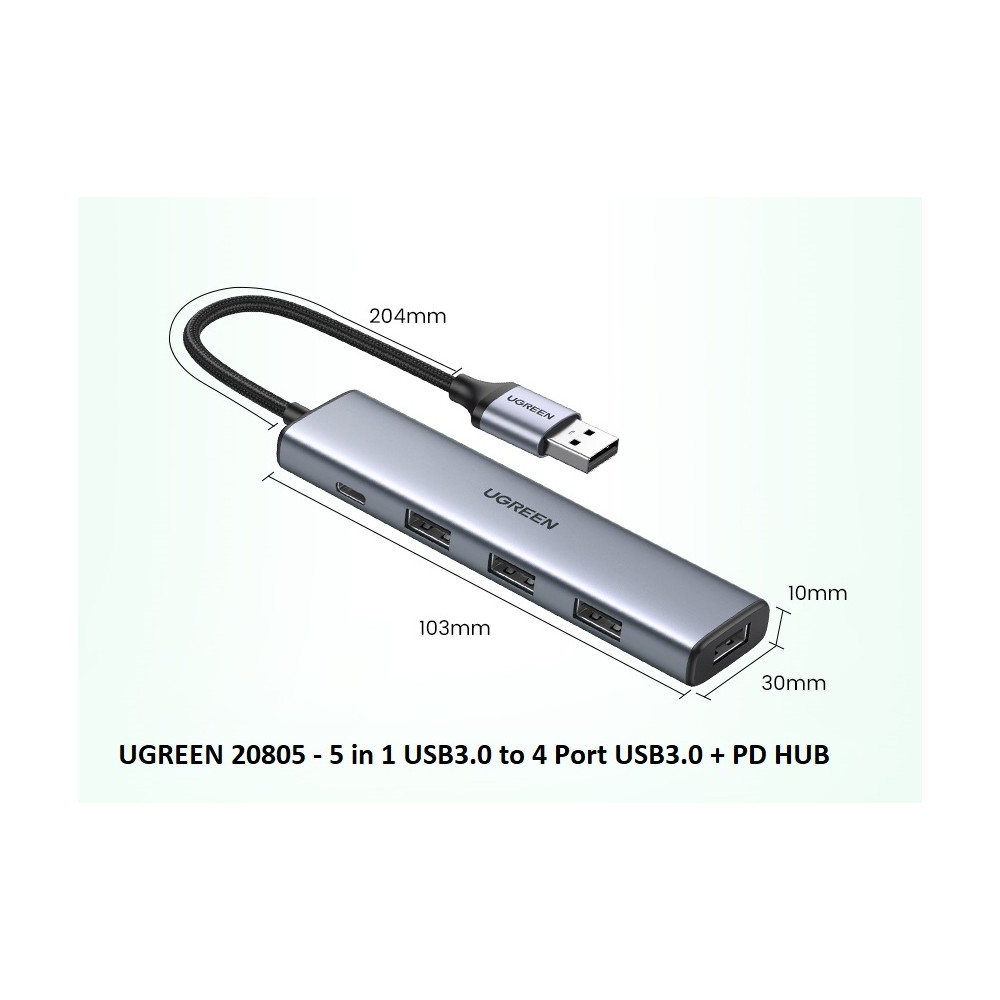 UGREEN 6957303828050 20805 USB 3.0 A 4 Ports HUB With USB-C Power Port - Image 1
