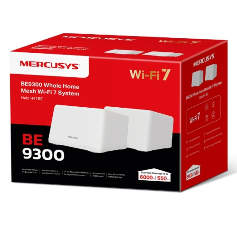 TP-LINK HALO H47BE(2-PACK) Mercusys BE9300 Whole Home Mesh Wi-Fi 7 System, 9214 Mbps Tri-Band, Up to 550m² (WIFI7) - Image 1