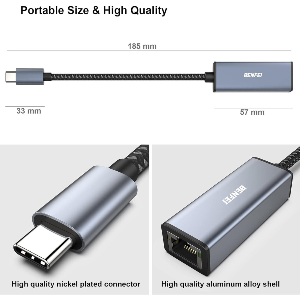 BENFEI B07XTGKP5M 000269GY Thunderbolt 3 USB-C to Ethernet RJ45 Adapter - Image 6