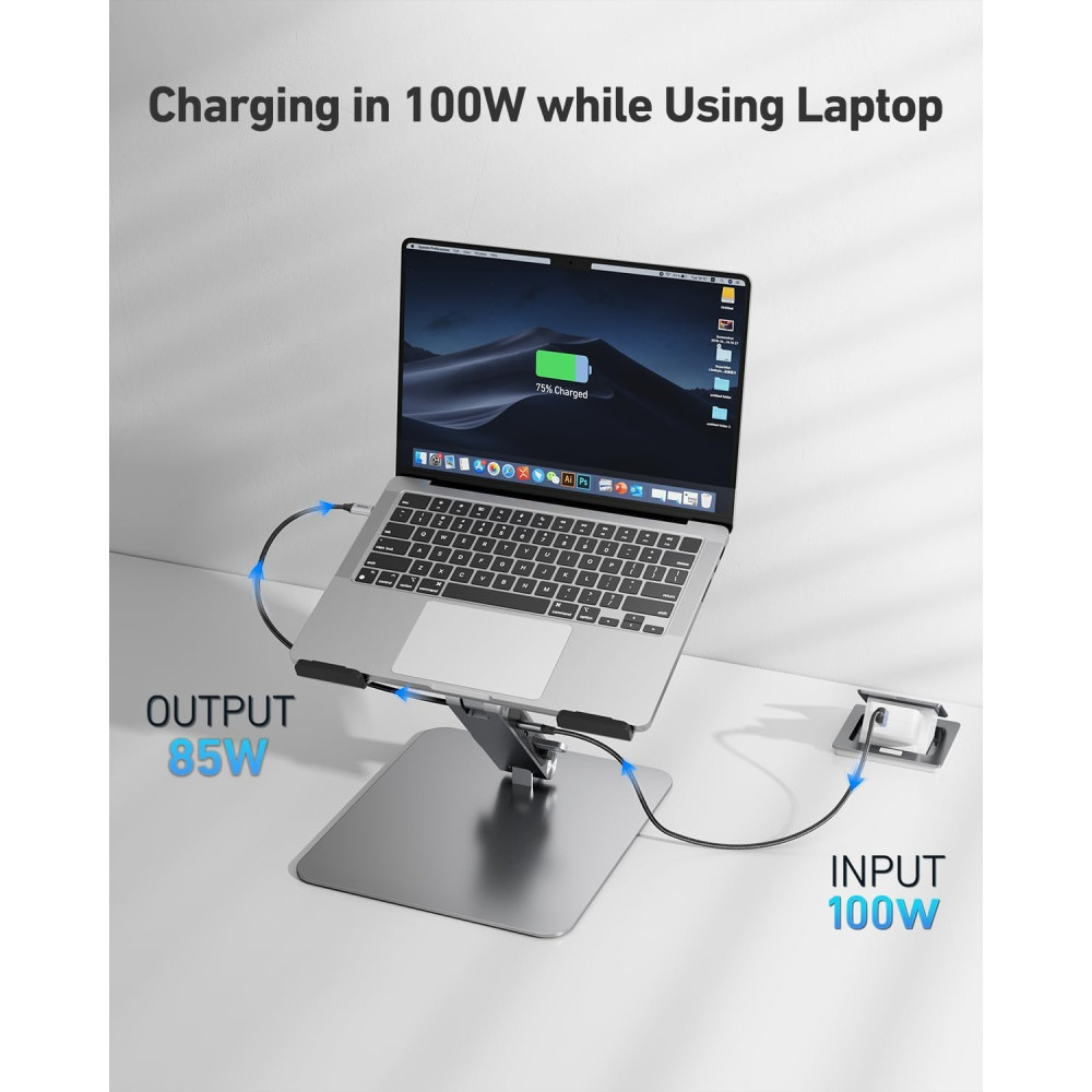 BENFEI 6971785944763 000398GY Laptop Stand + USB-C 6in1 HUB HDMI+USB-C(10G)+RJ45+2*USB-A(10G)+PD - Image 4
