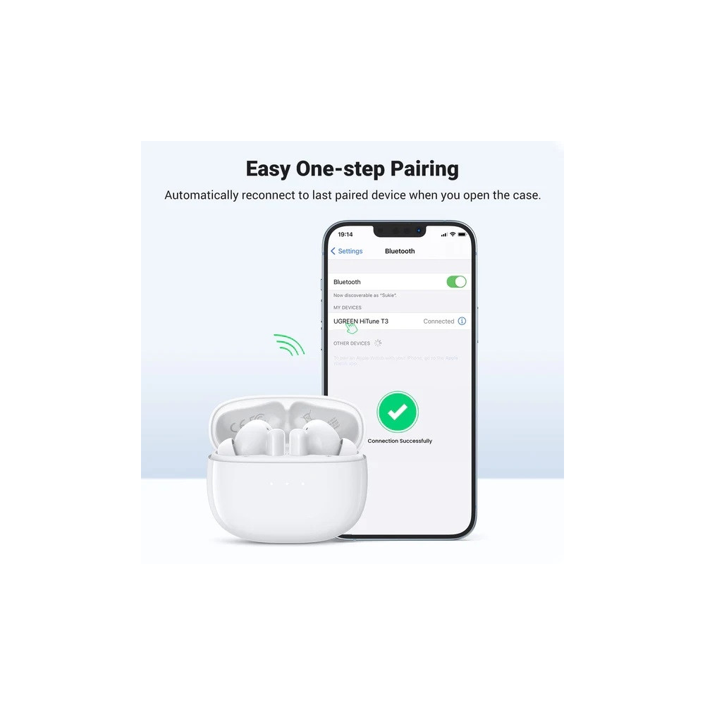 UGREEN 6957303892068 90206 HiTune T3 Active Noise-Cancelling Wireless Earbuds (White) - Image 9