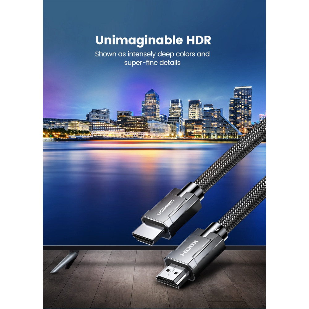 UGREEN 6957303873210 70321 8K@60Hz Certified HDMI 2.1 Cable – 2M Ultra High Speed, 48Gbps, 4K@240Hz, Braided, eARC HDR for PS5/Xbox - Image 4
