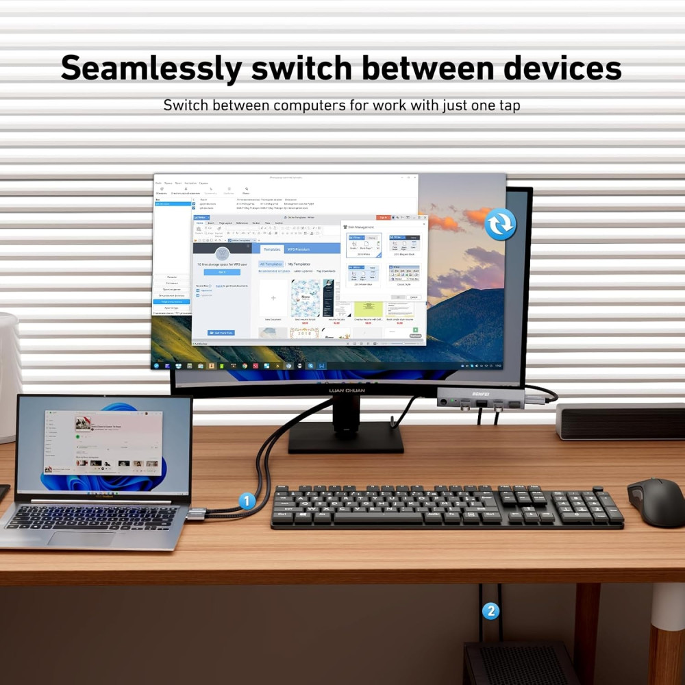 BENFEI 6971785943544 000355GY USB 3.0 HDMI KVM Switch(8K@60Hz) with 4 USB 3.0 Ports for 2 Computers Sharing Monitor Keyboard Mouse - Image 5