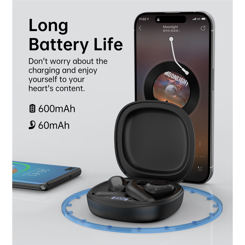 Choetech 6932112107213 BH-T25 OWS Painless new Concept Bluetooth V5.3 TWS Play time: 6 hours - Black - Image 8