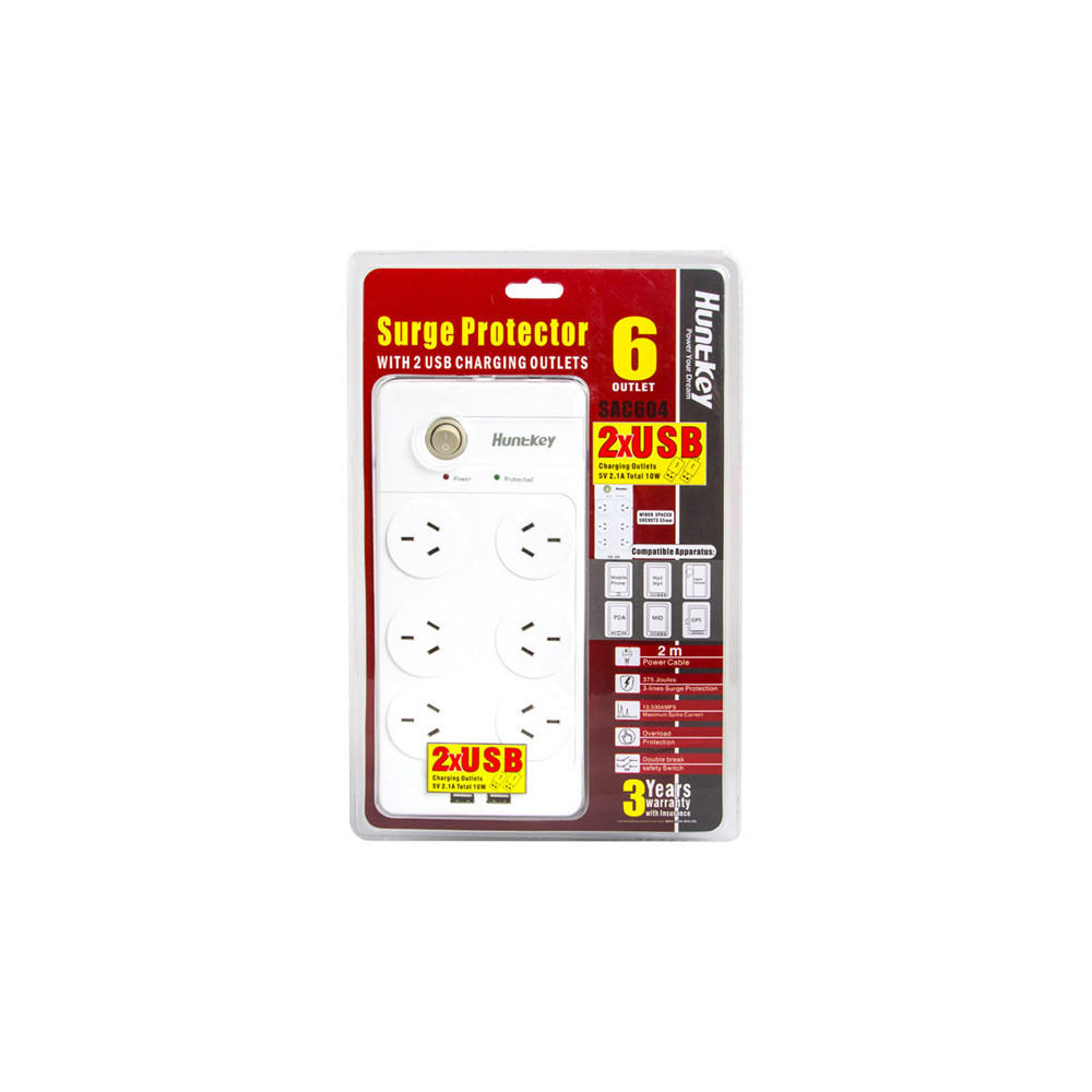 Huntkey PSUHUNSAC604PBW Power Board (SAC604) with 6 sockets and 2 USB ports ---RRP$79.95 - Image 6
