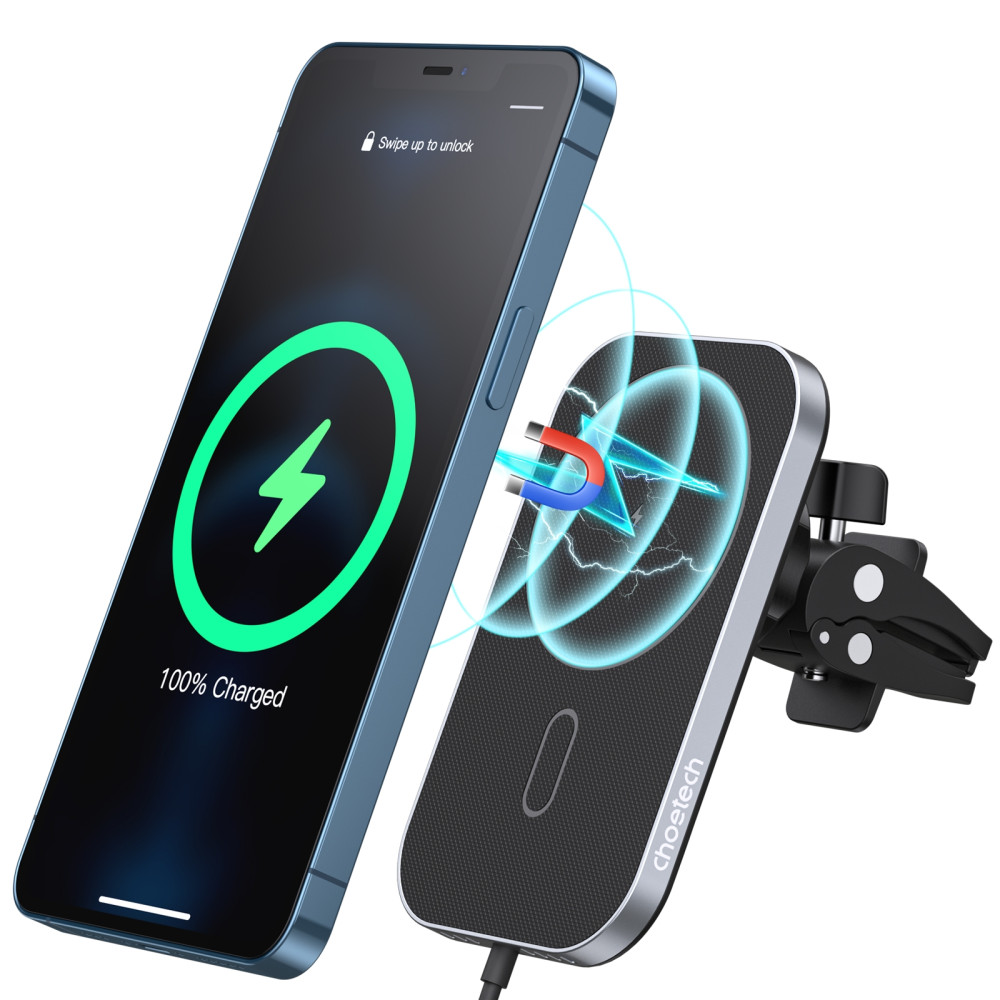 Choetech 6971824979923 T200-F-NKP (301) MagLeap Magnetic Wireless charging Pad + Dual USB-C Car Charger Combo Pack with 1M cable Black - Image 12