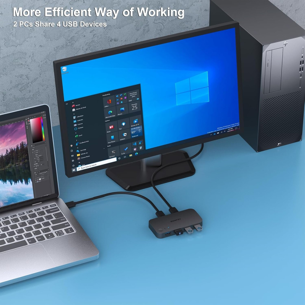 BENFEI 6971785943216 000354BK USB 3.0 Switch : 2 Computers Share 4 USB for PC / Mouse / Keyboard / Printer / Scanner