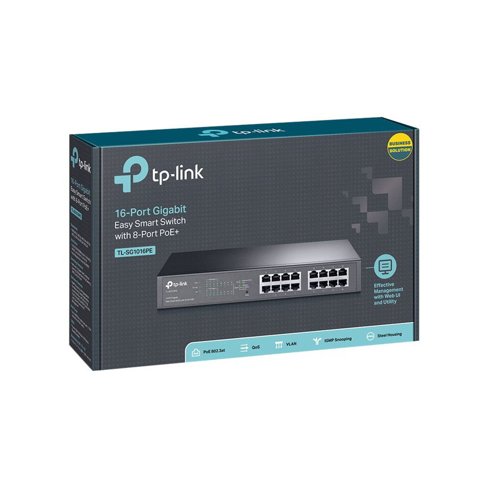 TP-LINK TL-SG1016PE 16-PORT EASY SMART GIGABIT SWITCH, POE+(8), 150W, METAL CASE, 5YR