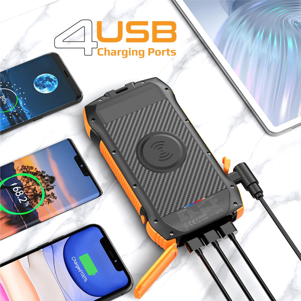 Choetech 6932112103826 B657 20000mAh Solar Power Bank With Wireless+USB-C+USB-A x 3 + LED Flashlight - Image 2