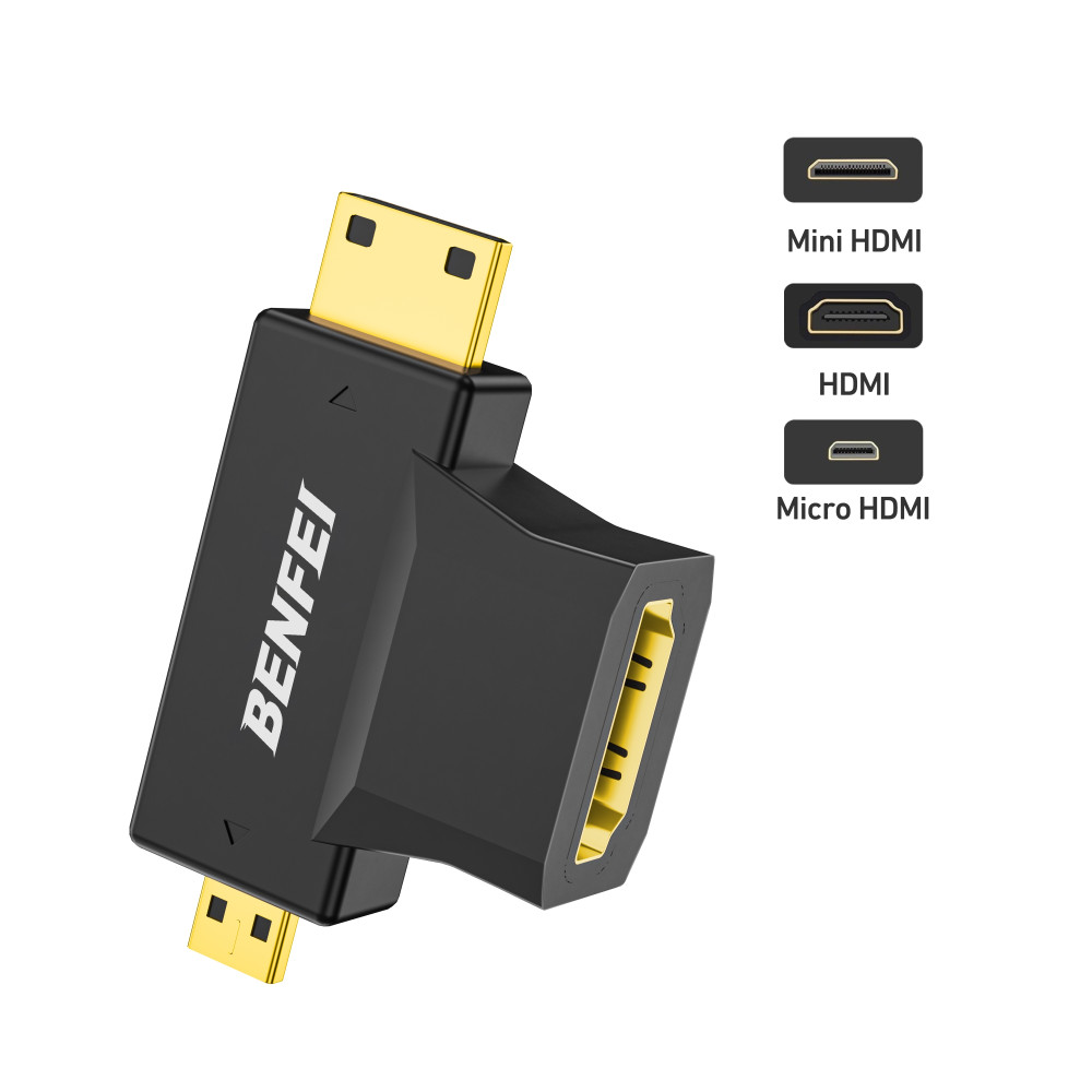 BENFEI 6971785944688 000434BK Micro HDMI + Mini HDMI male to HDMI female Adapter - Image 2