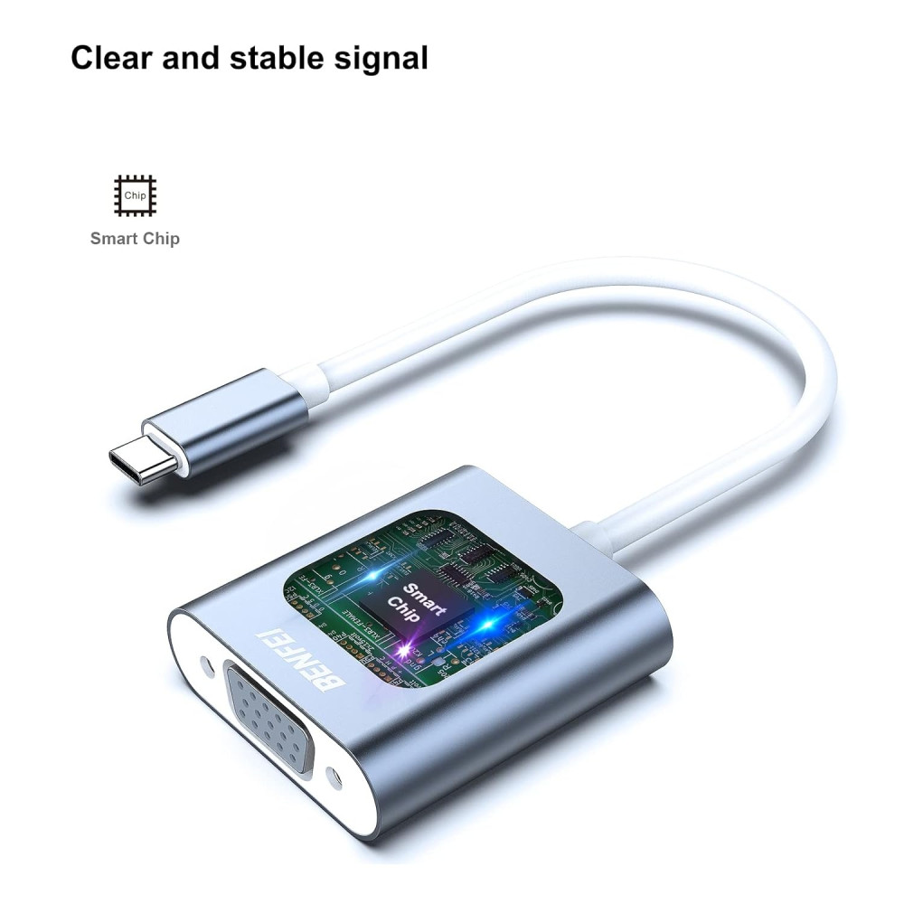 BENFEI B076X2XS9R 000165GY USB C to VGA Adapter, Thunderbolt 3/4 to VGA Adapter Compatible with iPhone 15/16, MacBook, iPad Pro, iMac, S23, XPS 17, Surface Book 3 and More - Image 3
