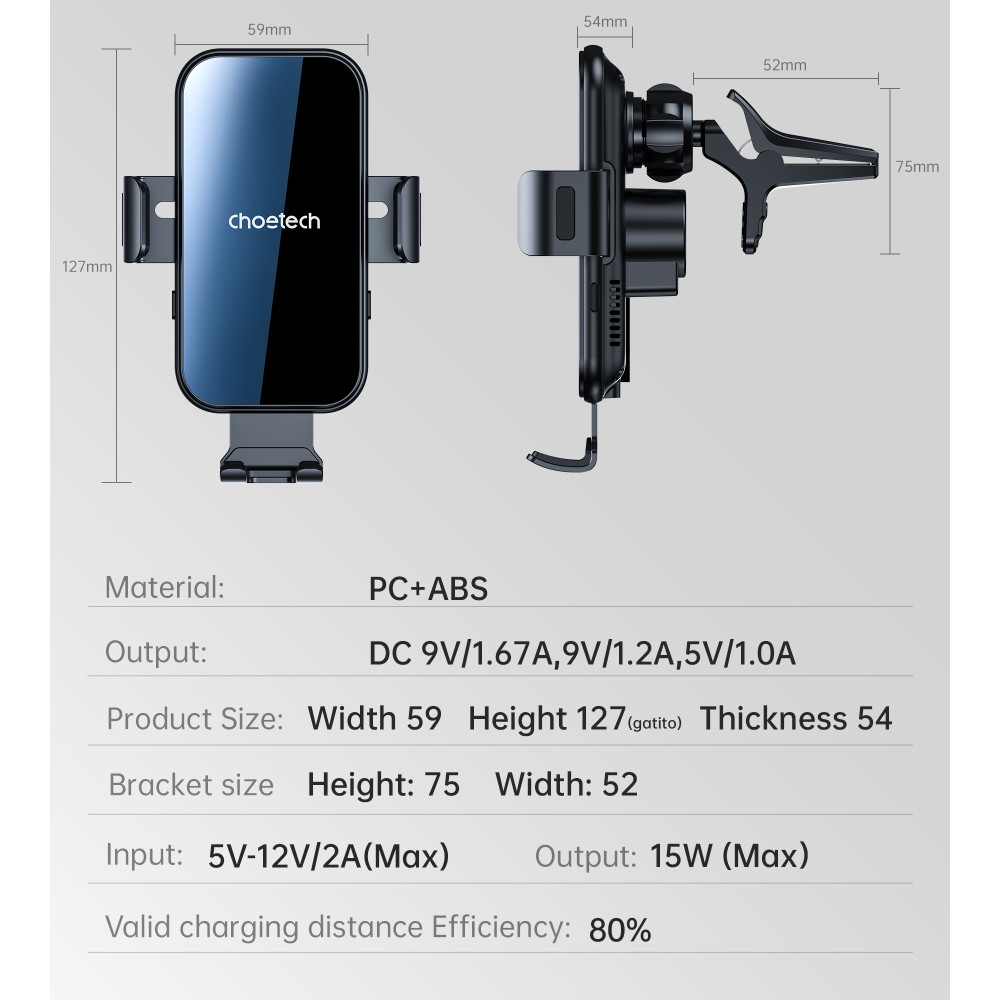 Choetech 6932112103499 T202-F 360° Rotating 15W Fast Wireless Charging Car Dock - Image 6