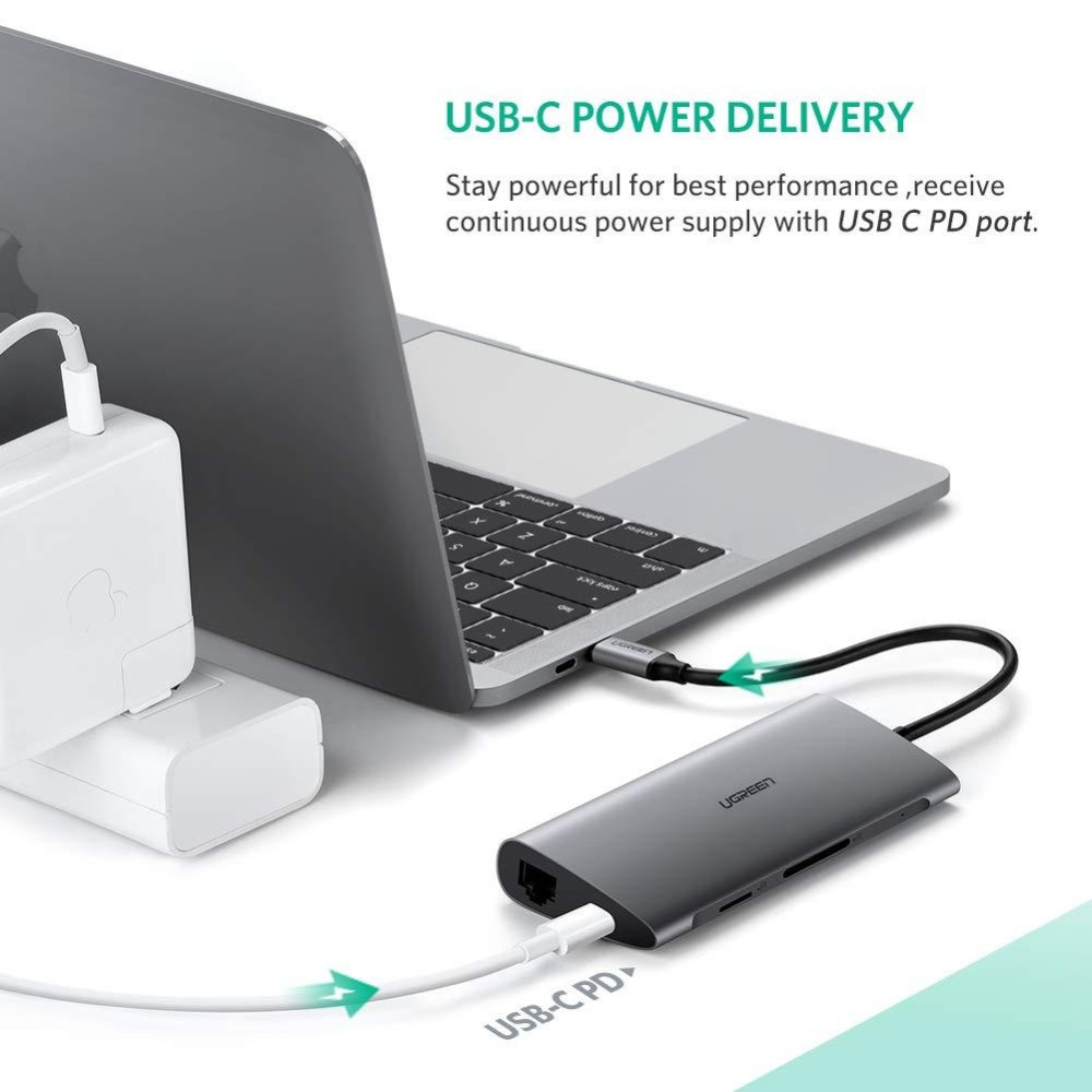 UGREEN 6957303855391 50539 USB Type C 8 in 1 Multifultion adaptor VGA/RJ45/USB3.0 x 3/SD/TF/TypeC PD Protocal