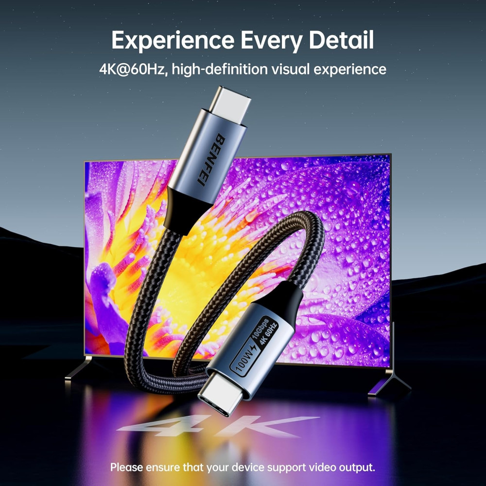 BENFEI 6971785943551 000383GY USB-C to USB-C Cable Gen2 (4K@120Hz), 100W PD Fast Charging, 10Gbps Data Transfer for I-phone 15/16/17 and Samsung / Google phone 1M - Image 1