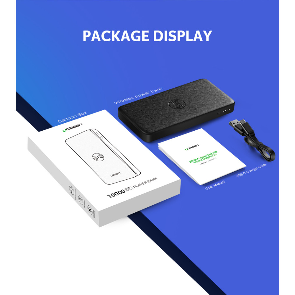 UGREEN 6957303855780 50578 Power Bank 10000mAh 5V 3A with 10W Wireless charging pad (Black) - Image 5