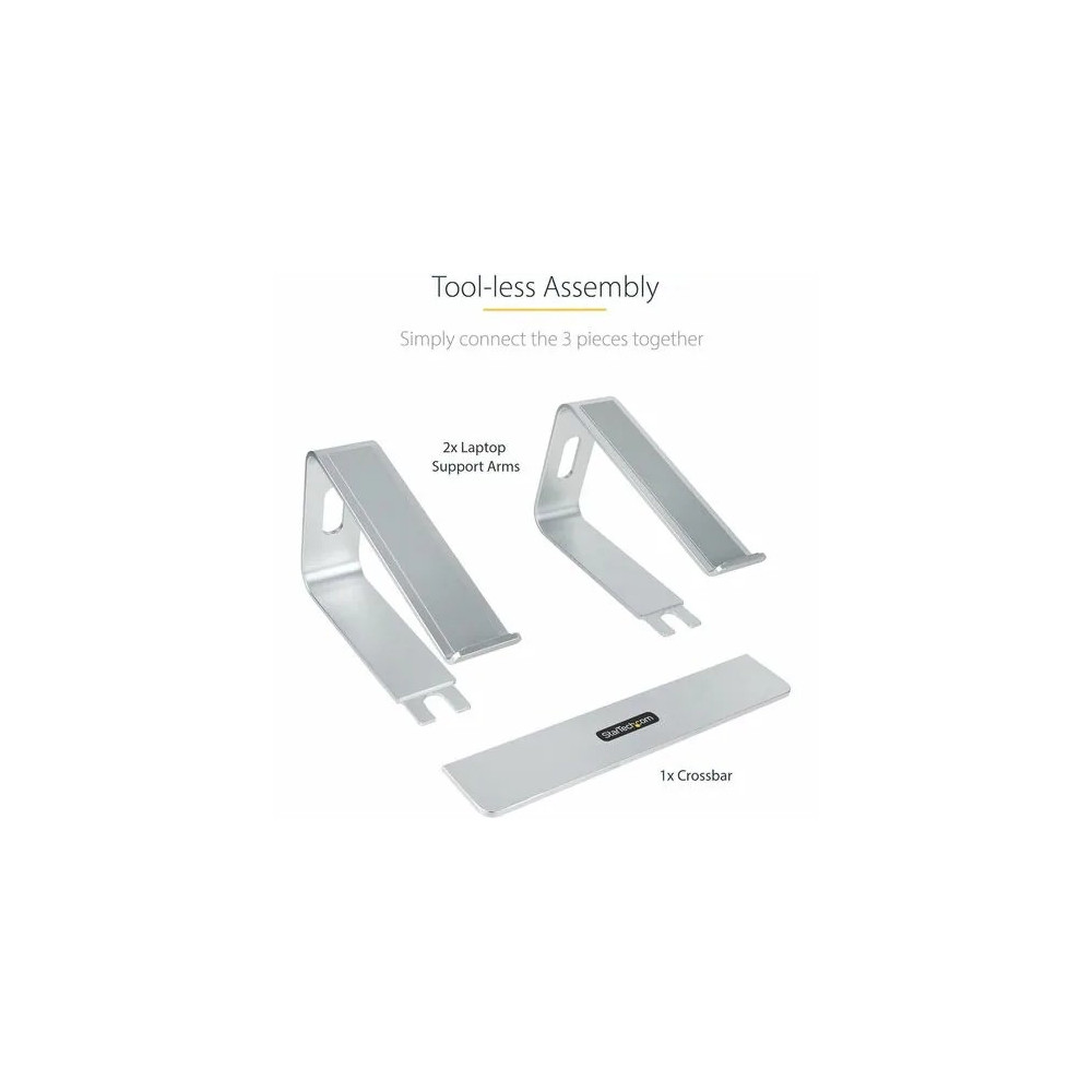 StarTech LAPTOP-STAND-SILVER Laptop Stand for Desk, Supports 5kg / 11lb, Aluminum, Silver, Ergonomic Laptop Riser, Portable Laptop Holder for Desk - Up to 43.2 cm (17") Screen Support - 50 kg Load Capacity - 14.5 cm Height x 22.4 cm Width - Desk, Desktop