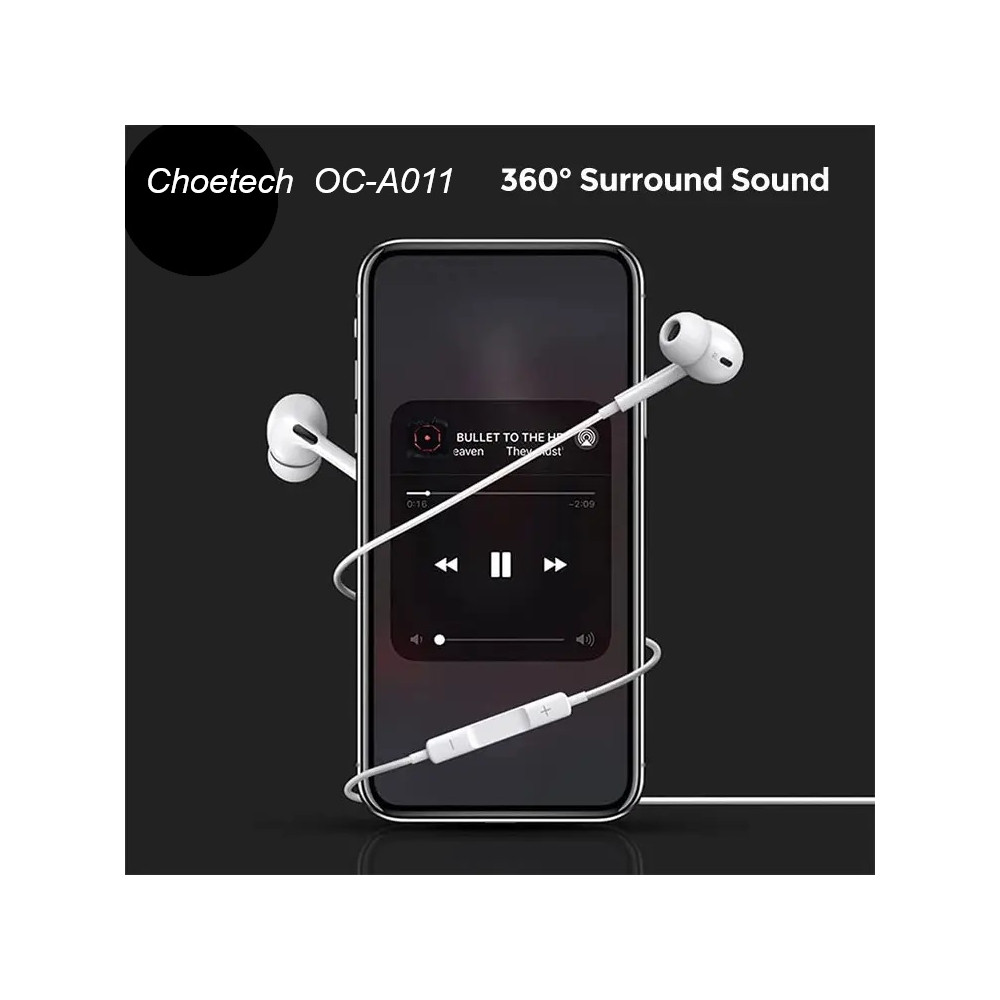 Choetech 6932112106629 OC-A011 USB-C In-Ear Headphones 1.2m - White - Image 4