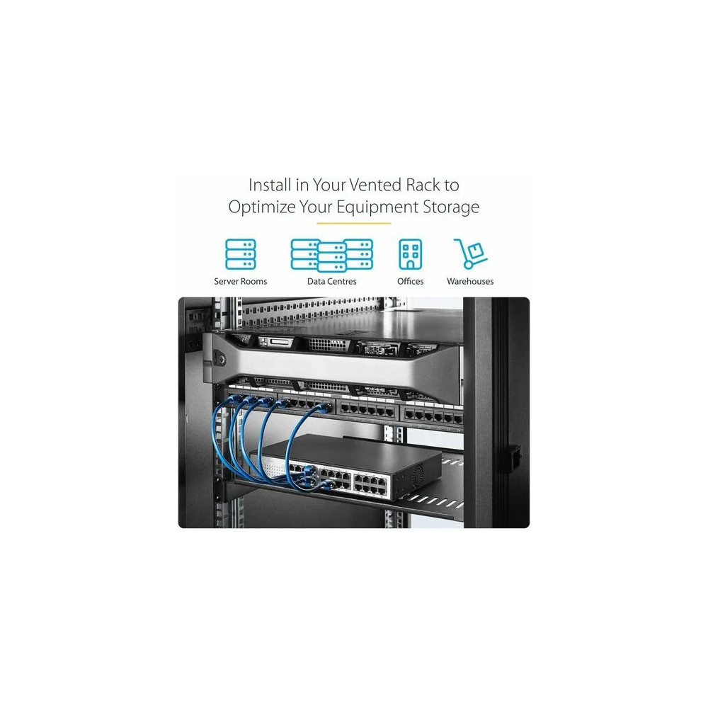 StarTech CABSHELF116V2PK 1U Server Rack Cabinet Shelf - Fixed 16" Deep Cantilever Rackmount Tray for 19" Data/AV/Network Enclosure w/Cage Nuts, Screws - 1U 19" Server rack cantilever vented shelf; 2-Pack - EIA/ECA-310 compliant for a universal 1 - Image 6
