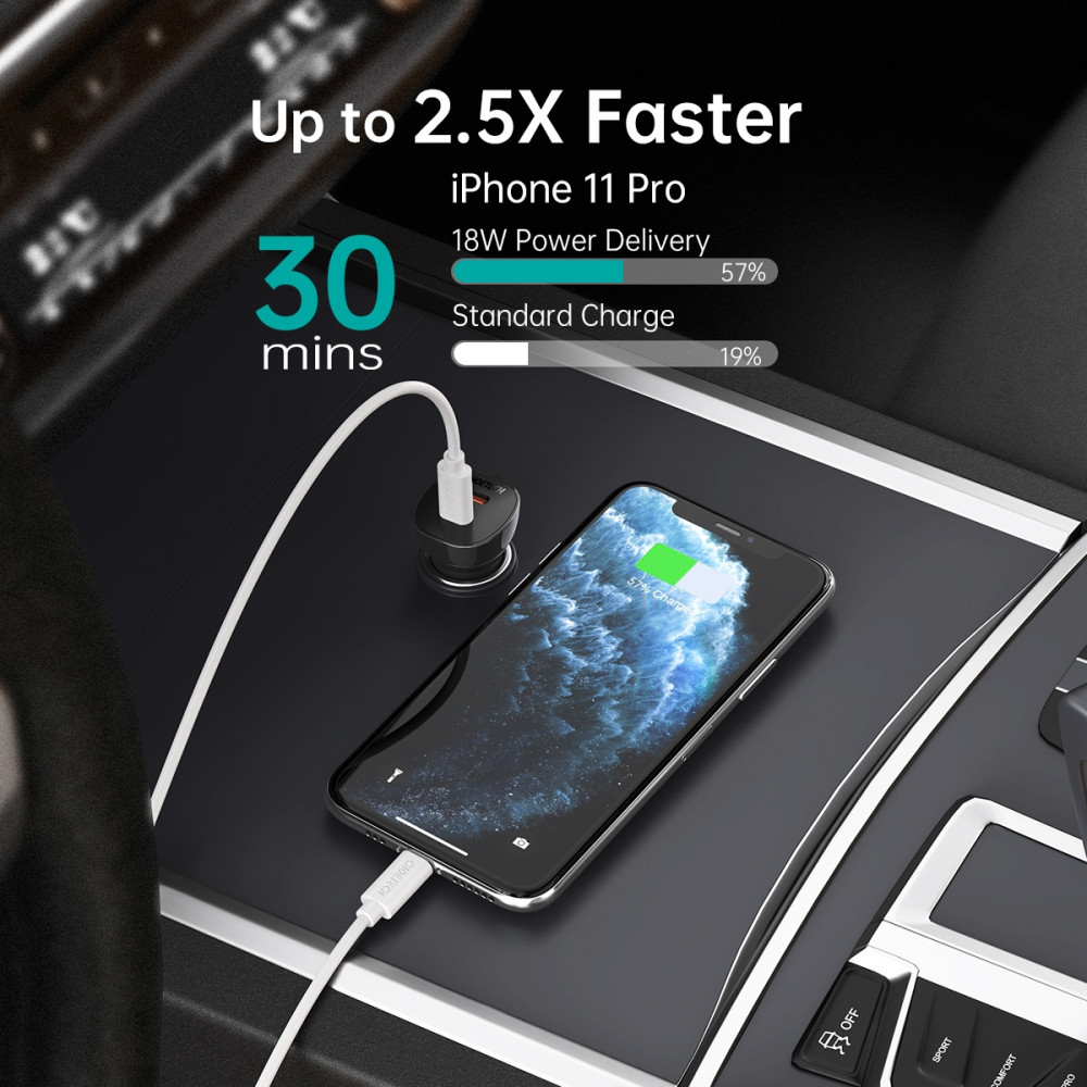 Choetech 6971824977134 TC0008-BK 36W Dual USB-C Car Fast Charger PD 3.0 QC 3.0 Black - Image 2