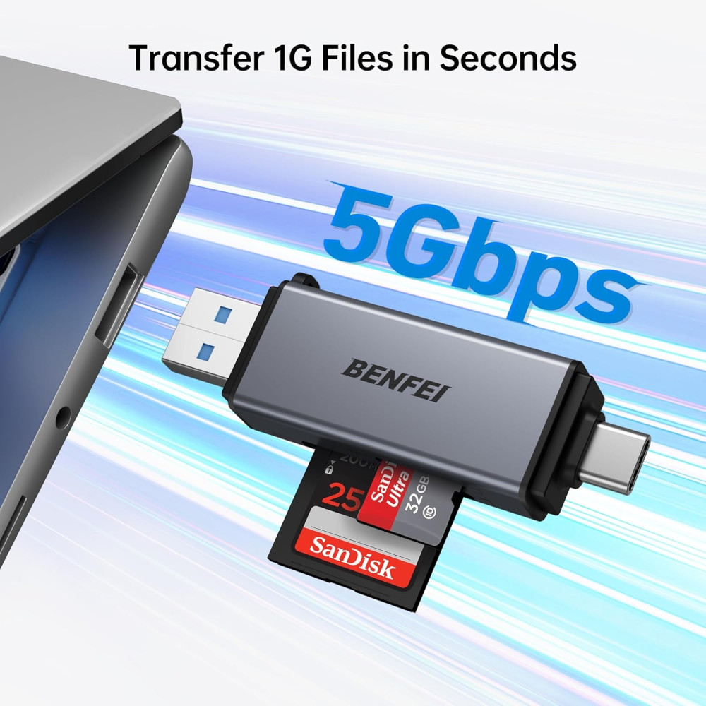BENFEI B0D9K82TNL 000381GY USB-C+USB-A to SD/TF Card Reader for I-phone15/16, Mac, I-pad, Surface Book 3 and PC - Image 4