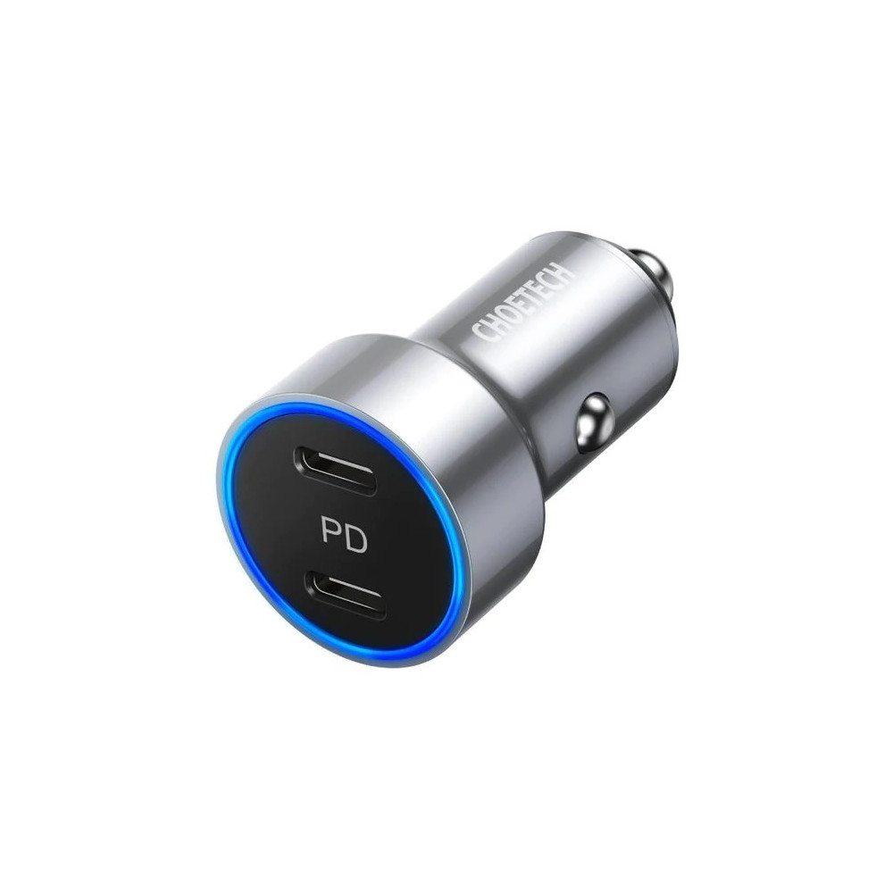 Choetech 6971824979718 C0054-SL Dual Port PD 40W USB-C Car Charger Adapter Silver - Image 1