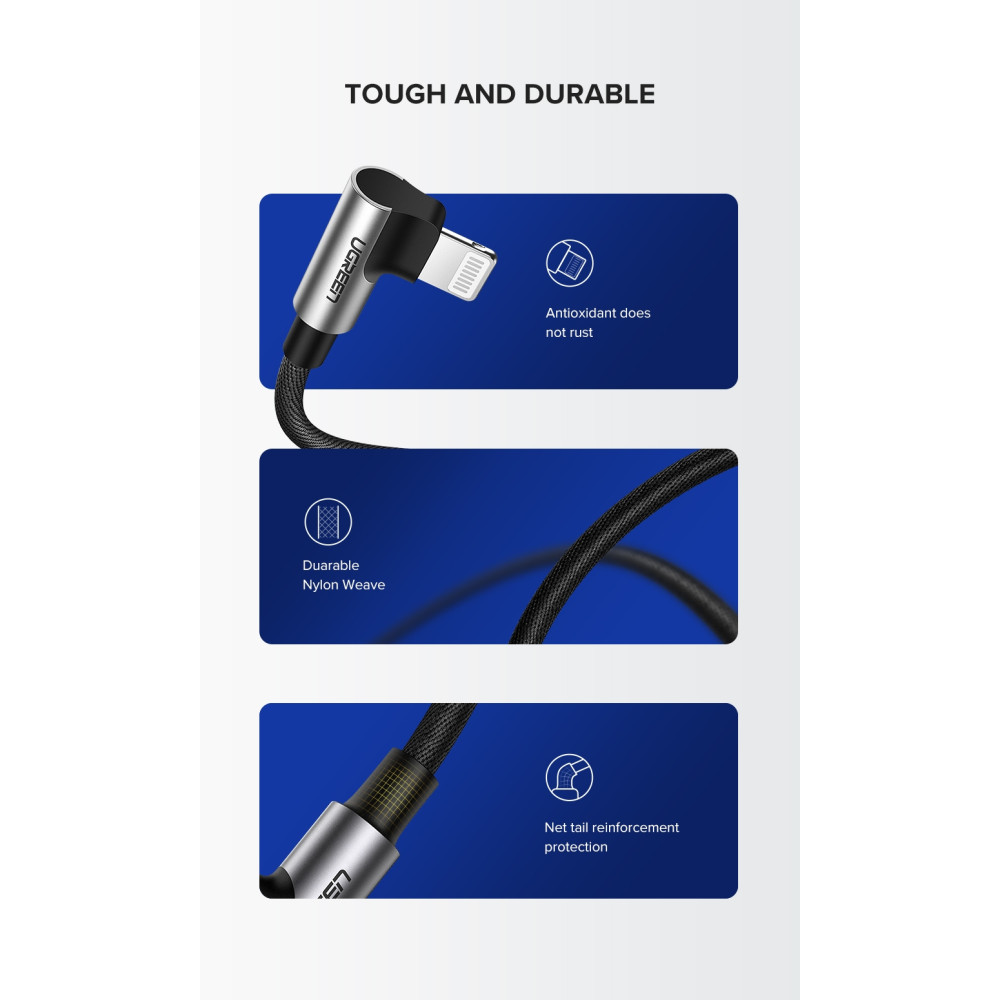 UGREEN 6957303865215 60521 Lightning to USB A Cable 90 Degree 1M - Image 8