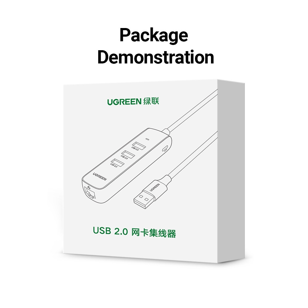 UGREEN 6957303829842 20984 USB-A to 10/100 Mbps RJ45 Ethernet Adapter + 3 port USB-A HUB - Image 1