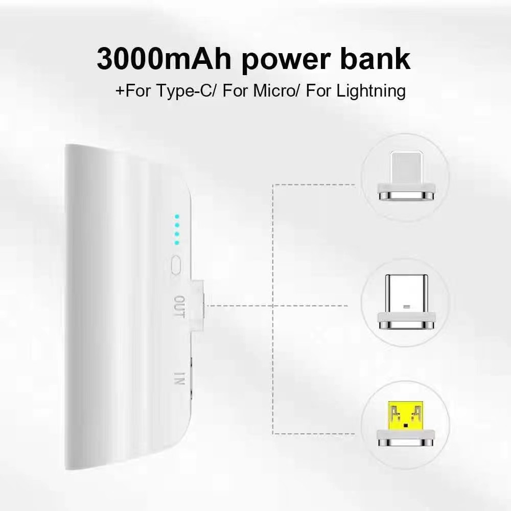 Choetech 6932112104274 B660-W 3000mAh Mini Power Bank - with 3 Magnetic Connectors - White - Image 2