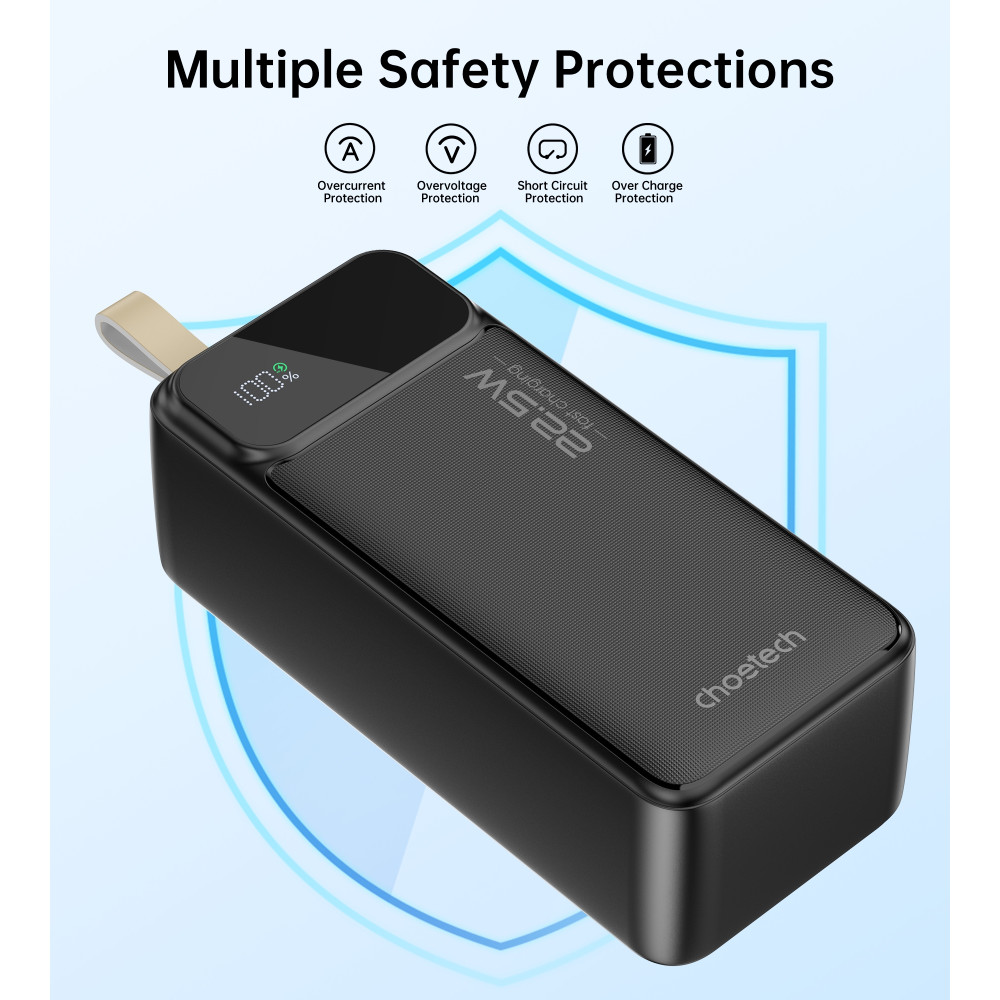 Choetech 6932112106865 B731 40000mAh Power Bank PD22.5W with Digital Display Black - Image 3