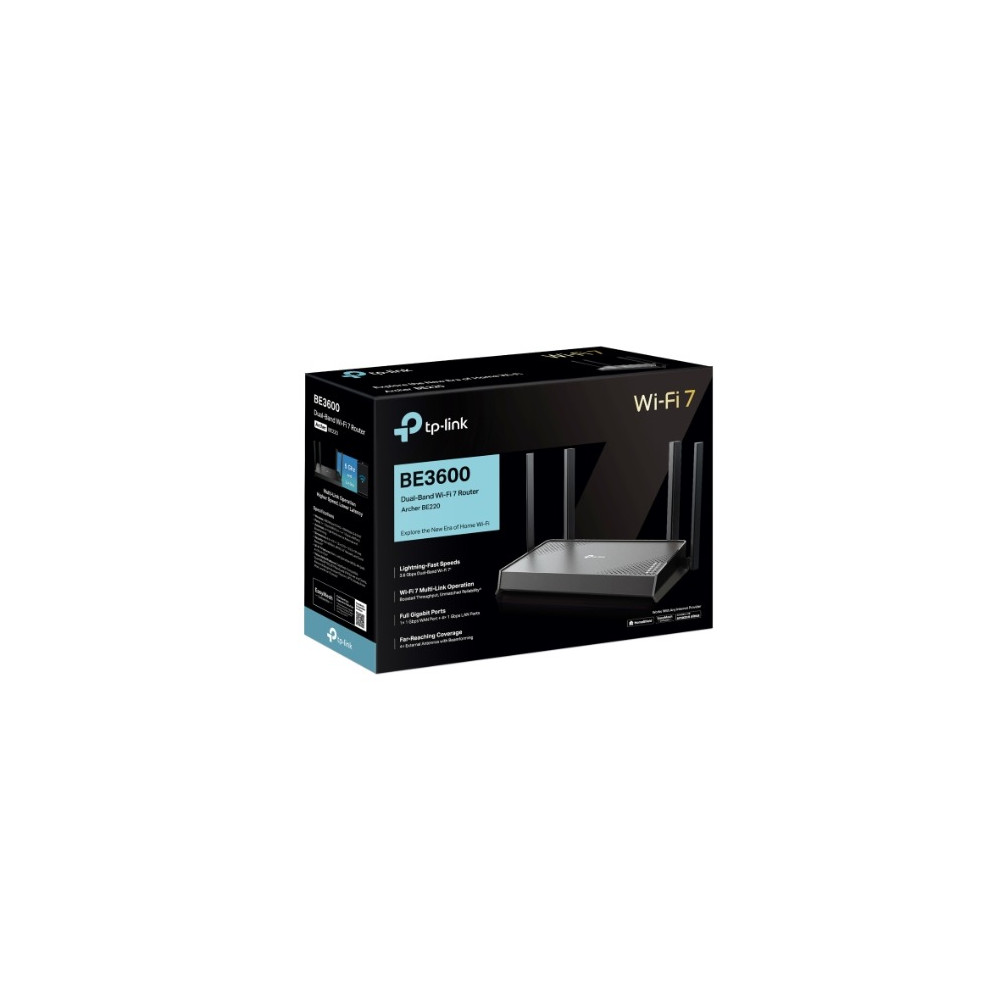 TP-LINK ARCHER BE220 BE3600 Dual-Band Wi-Fi 7 Router(WIFI7) 688Mbps 2.4 GHz + 2882 Mbps 5 GHz, 4× external Antennas, 2.0 GHz Quad-Core CPU - Image 1