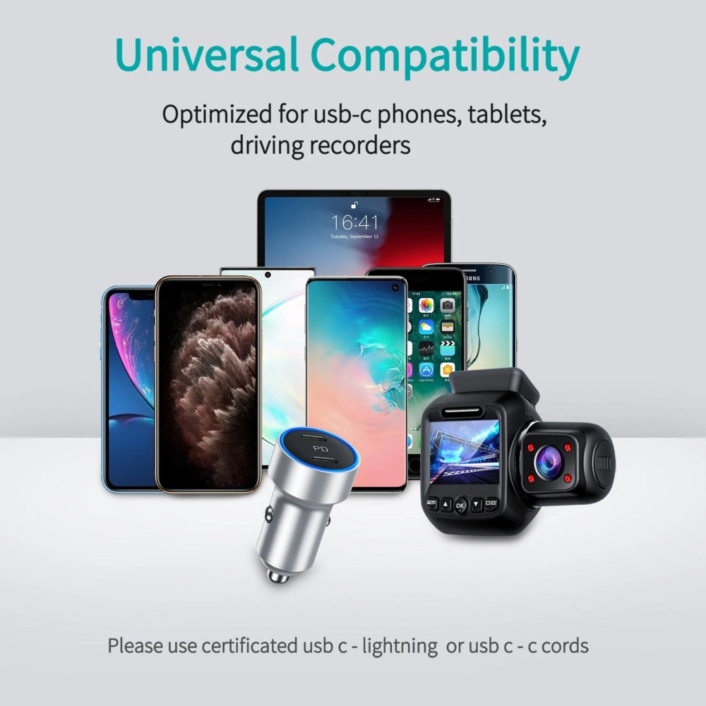 Choetech 6971824979718 C0054-SL Dual Port PD 40W USB-C Car Charger Adapter Silver - Image 7