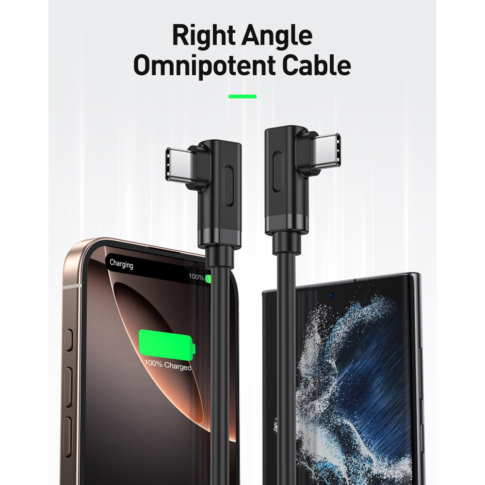 BENFEI 6971785944541 000429BK-3M Right Angled USB-C to Right angled USB-C 3A Fast Charging Cable Data Sync Nylon Braided 3M Black - Image 2
