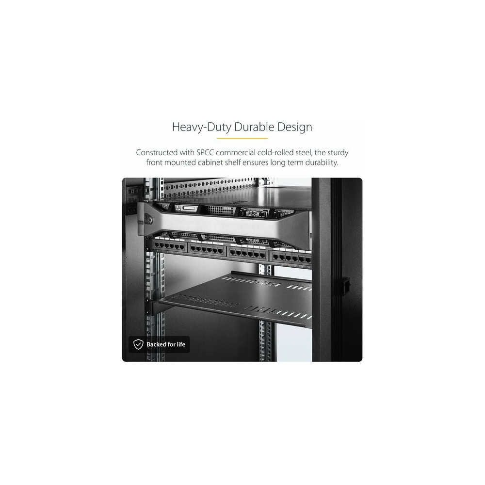 StarTech CABSHELF116V2PK 1U Server Rack Cabinet Shelf - Fixed 16" Deep Cantilever Rackmount Tray for 19" Data/AV/Network Enclosure w/Cage Nuts, Screws - 1U 19" Server rack cantilever vented shelf; 2-Pack - EIA/ECA-310 compliant for a universal 1 - Image 5