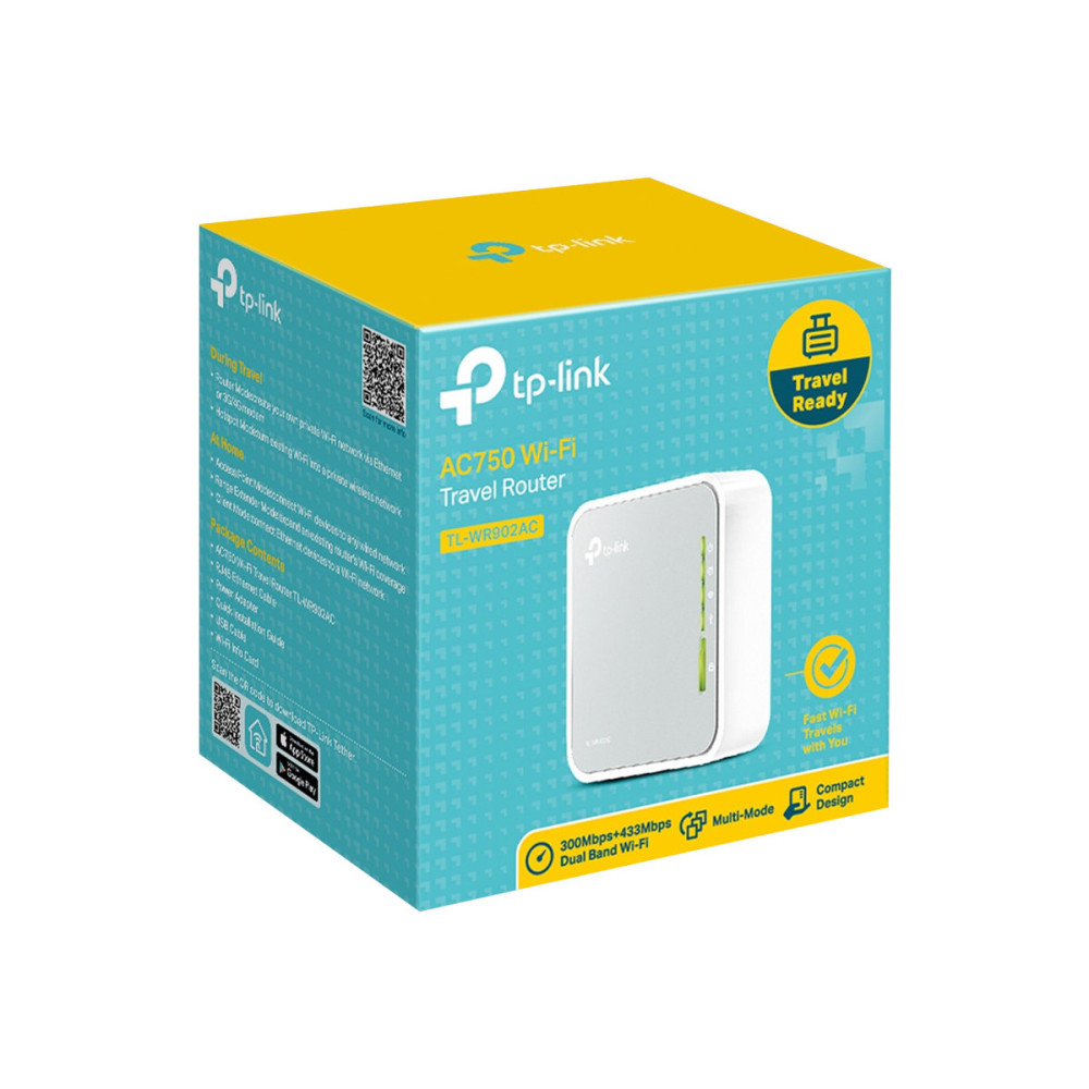TP-LINK TL-WR902AC AC750 DUAL-BAND TRAVEL ROUTER, USB PORT, 3YR