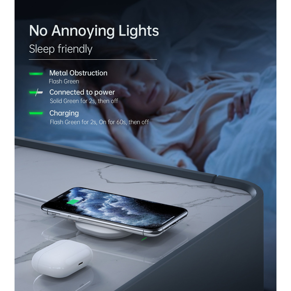 Choetech 6932112102898 T550-F 15W Fast Wireless Charger for AirPods & Phone w/ AC Adapter - Image 6