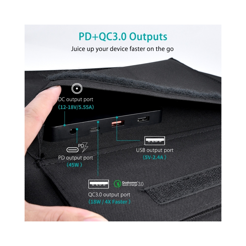 Choetech 6932112103727 SC009 100W 20V 5.5A QC3.0 18W USB-A x 2 + USB-C PD 45W + DC Portable Solar Panel Charger - Image 2