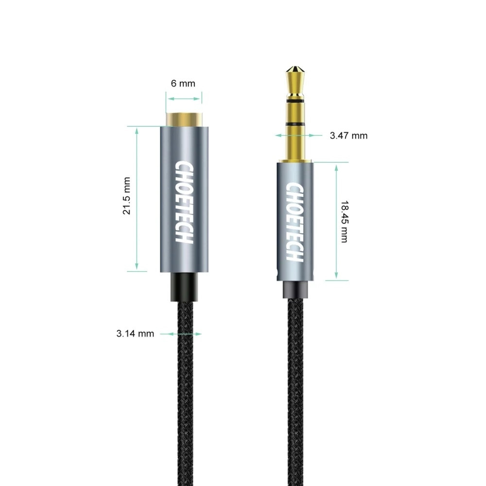 Choetech 6971824973990 AUX001 3.5mm Audio Extension Cable 2M Male to Female Stereo AUX - Image 2