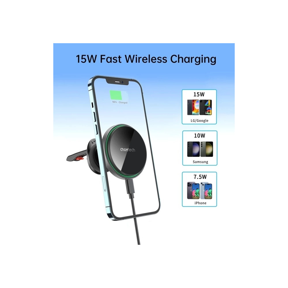 Choetech 6932112106360 T204-F 15W Magnetic car charger holder with LED light ( Aluminium alloy housing) - Image 1